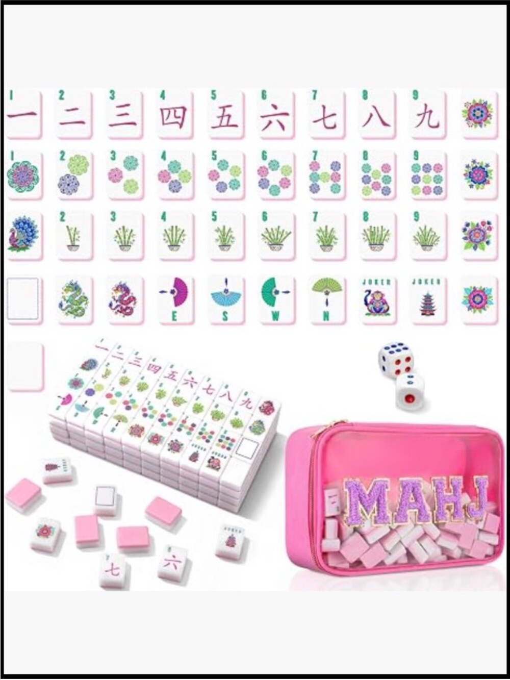 American Mahjong Tiles Set 160 Pieces Game Set with Storage Bag for Travel